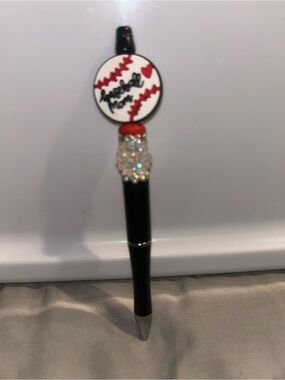 Hand Crafted Black Baseball "Baseball Mom" Pen with Red and White Accents